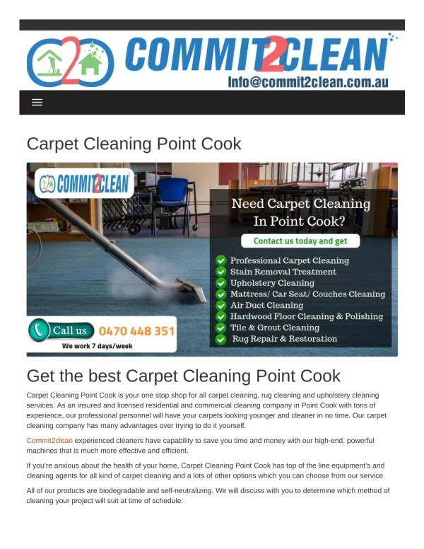 Get The Best Carpet Cleaning Point Cook - Commit2clean Cleaning Service