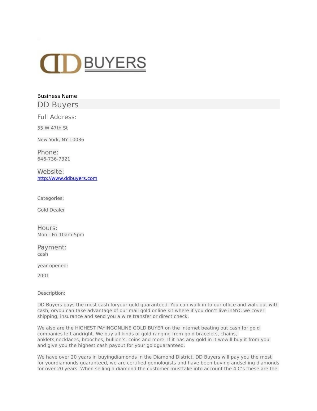 business name dd buyers