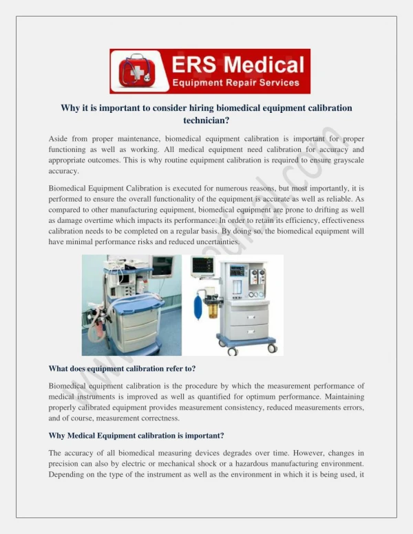 Biomedical Equipment Calibration Services for Medical Device Manufacturers