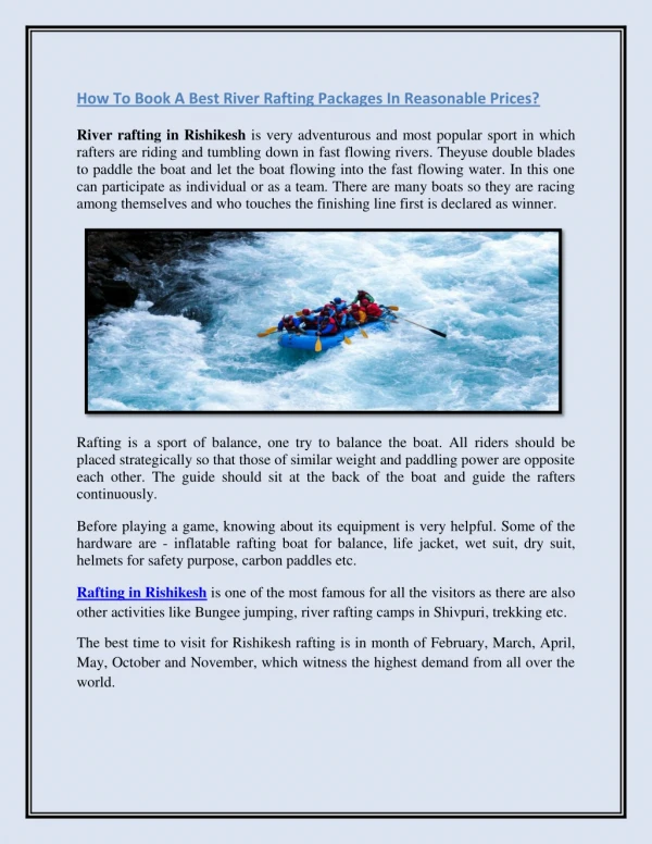 How to book a best river rafting packages in reasonable prices?
