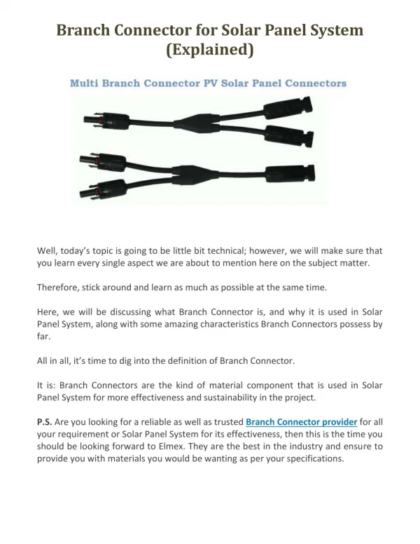Branch Connector for Solar Panel System (Explained)