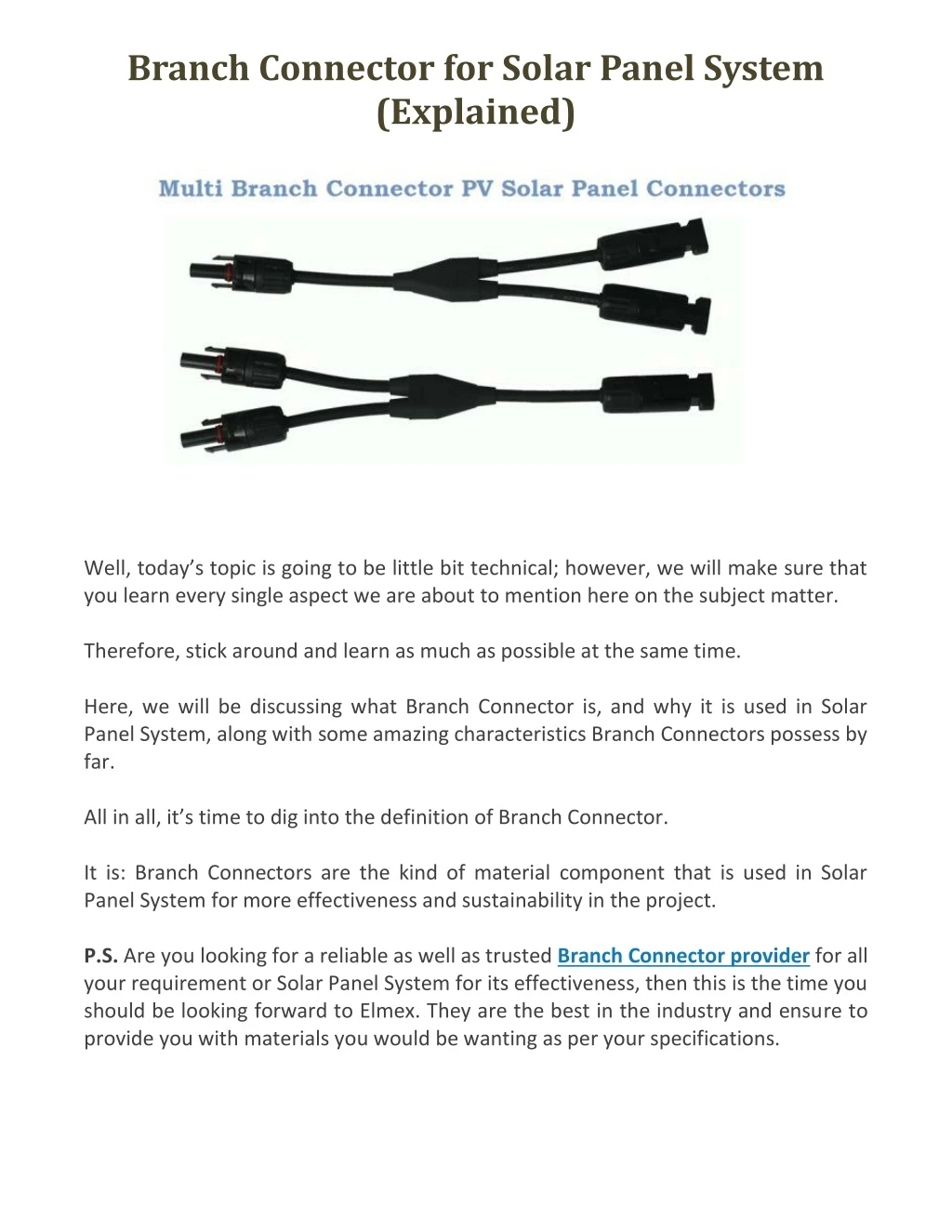 branch connector for solar panel system explained