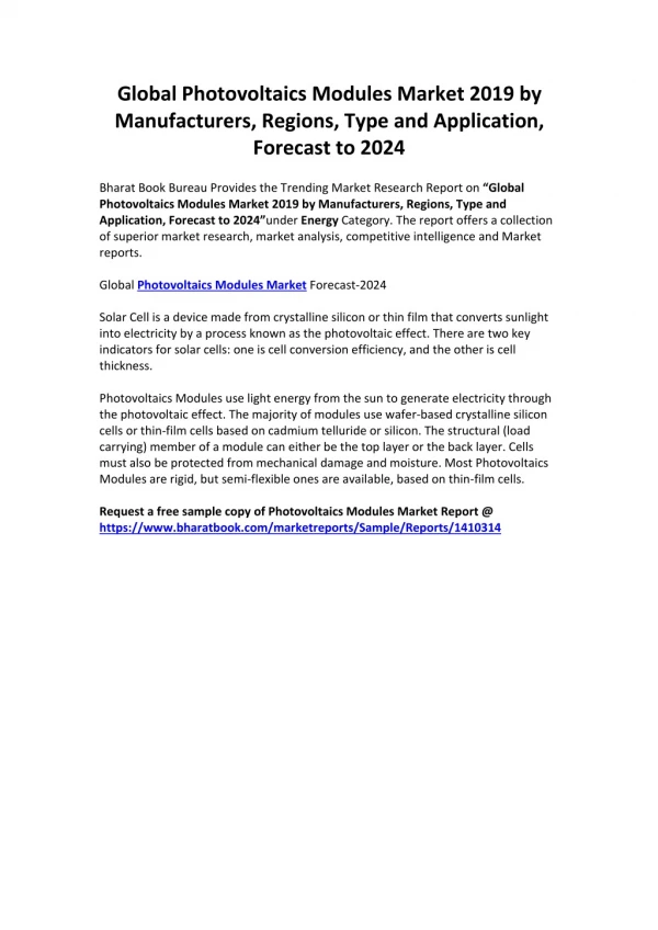 Global Photovoltaics Modules Market Forecast-2024