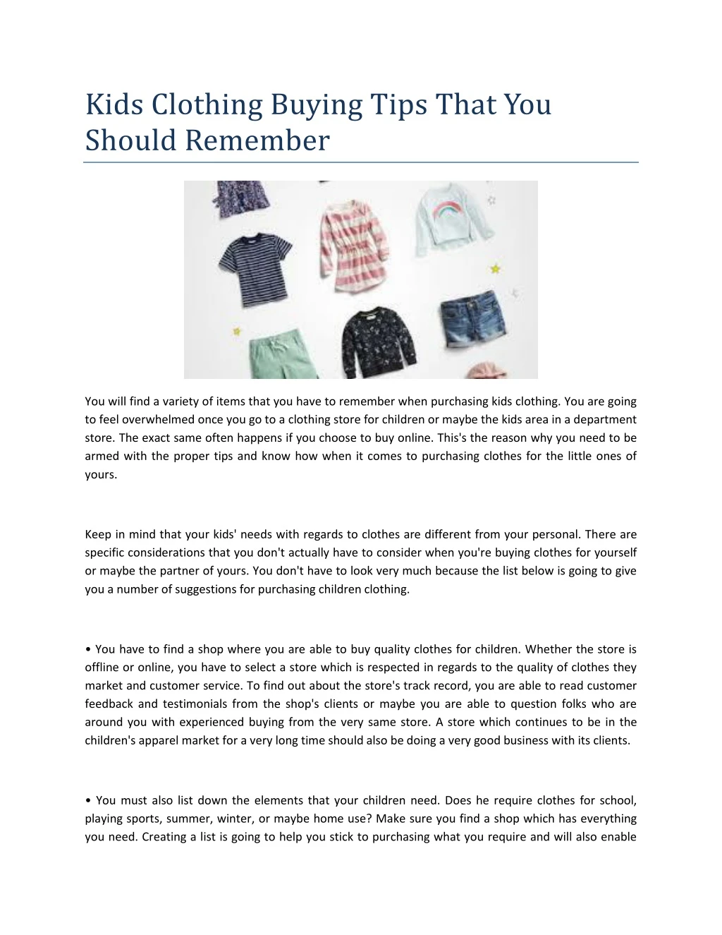 kids clothing buying tips that you should remember