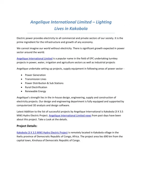 Angelique International Limited – Lighting Lives in Kakobola