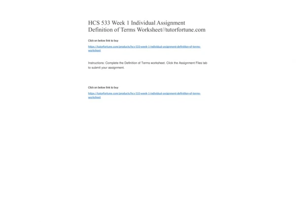 HCS 533 Week 1 Individual Assignment Definition of Terms Worksheet//tutorfortune.com