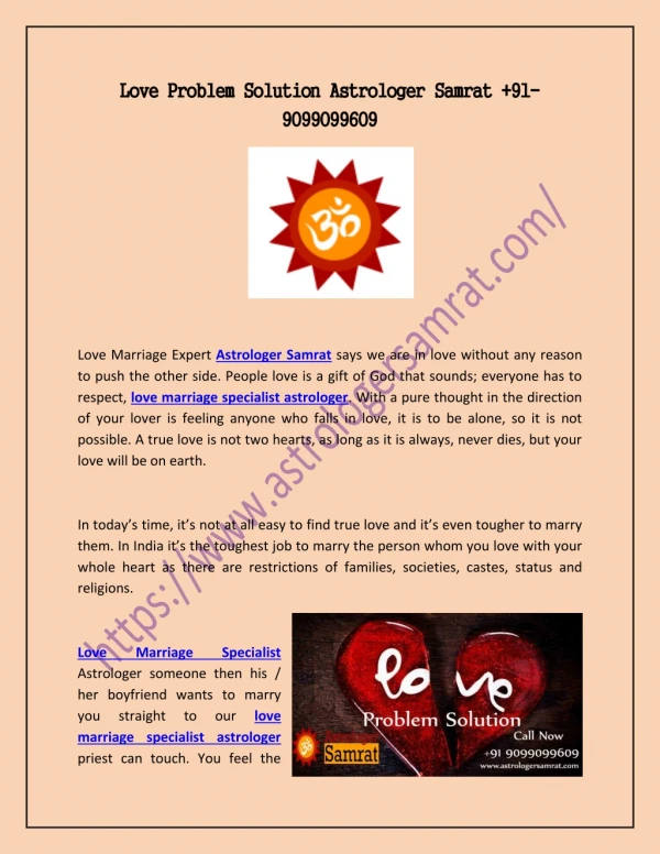 Love Problem Solution Astrologer Samrat 91-9099099609