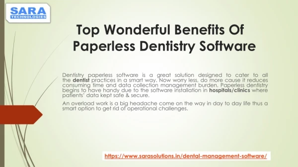 Top Wonderful Benefits Of Paperless Dentistry Software : Sara Technologies