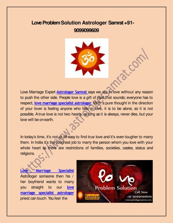 Love Problem Solution Astrologer Samrat 91-9099099609