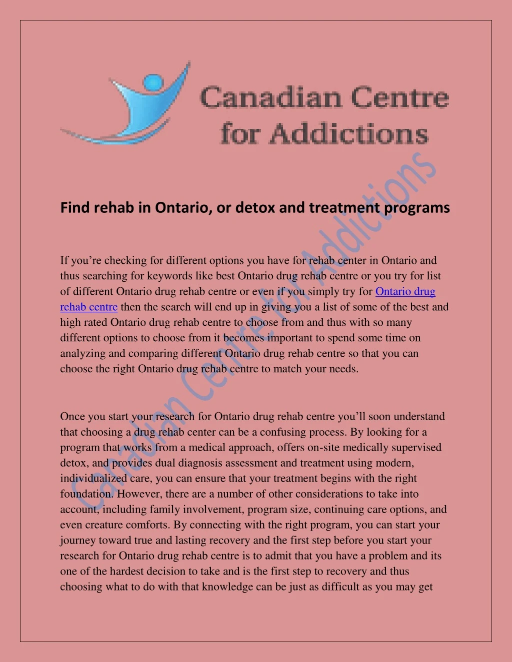 find rehab in ontario or detox and treatment