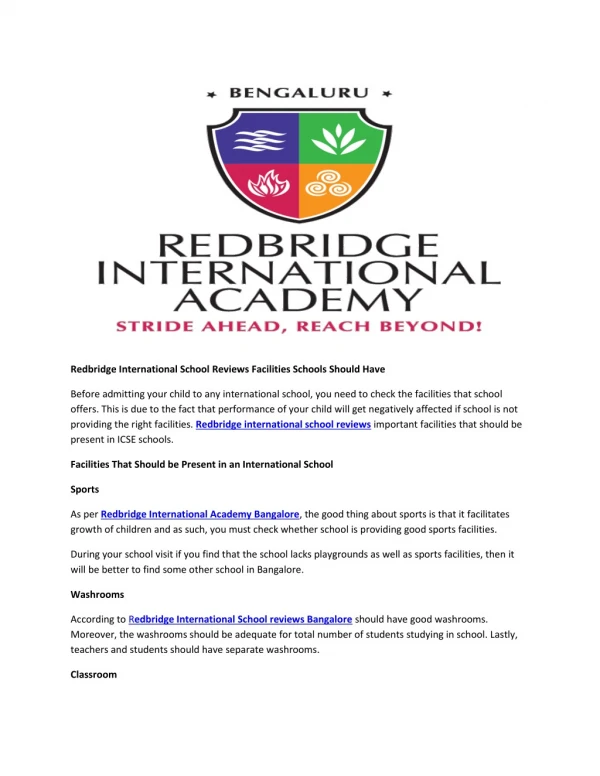 Redbridge International School Reviews Facilities Schools Should Have