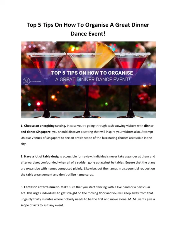 Top 5 Tips On How To Organise A Great Dinner Dance Event!