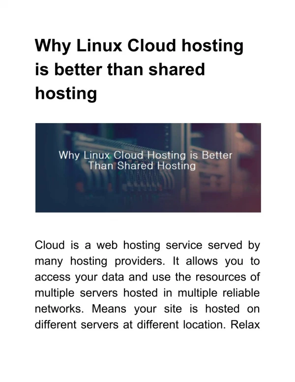 why Linux cloud hosting is better than shared hosting