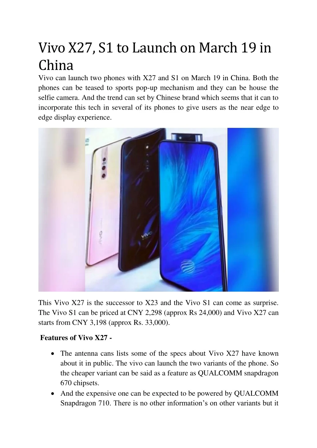 vivo x27 s1 to launch on march 19 in china vivo