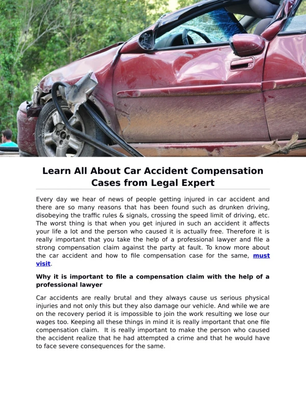 Learn All About Car Accident Compensation Cases from Legal Expert