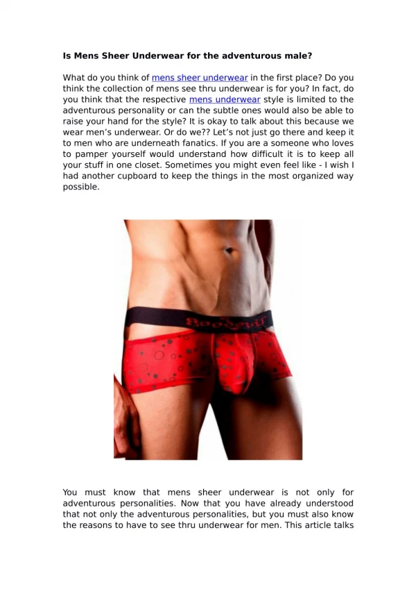 Is mens sheer underwear for the adventurous male?