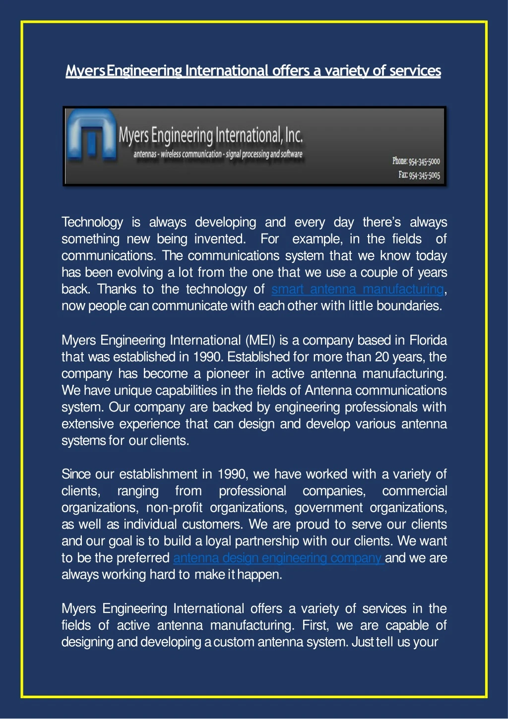 myers engineering international offers a variety