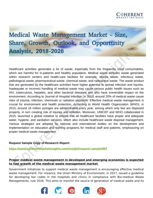 Medical Waste Management Market - Size, Share, Growth, Outlook, and Opportunity Analysis, 2018-2026