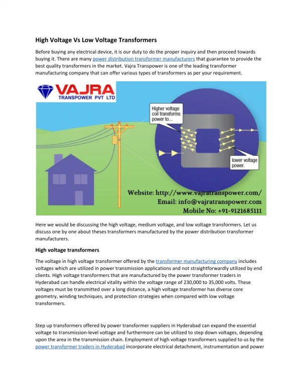 High Voltage Transformers Vs Low Voltage Transformers