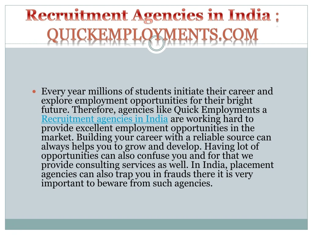 recruitment agencies in india quickemployments com
