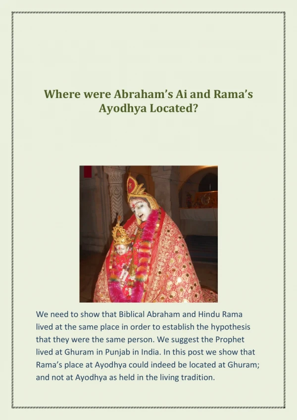 Where were Abraham’s Ai and Rama’s Ayodhya Located?