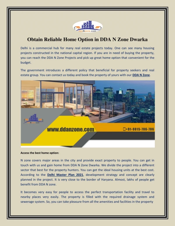 Obtain Reliable Home Option in DDA N Zone Dwarka