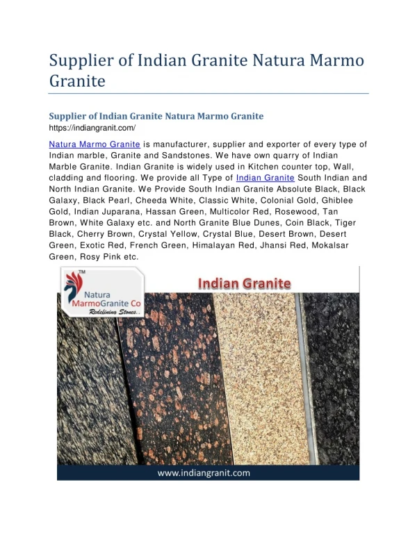 Supplier of Indian Granite Natura Marmo Granite