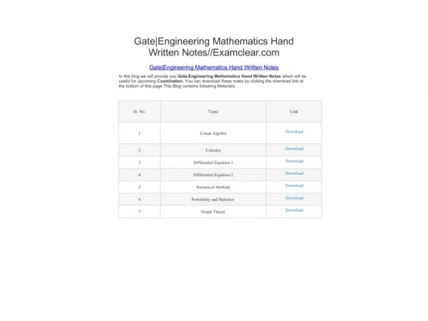 Gate|Engineering Mathematics Hand Written Notes//Examclear.com