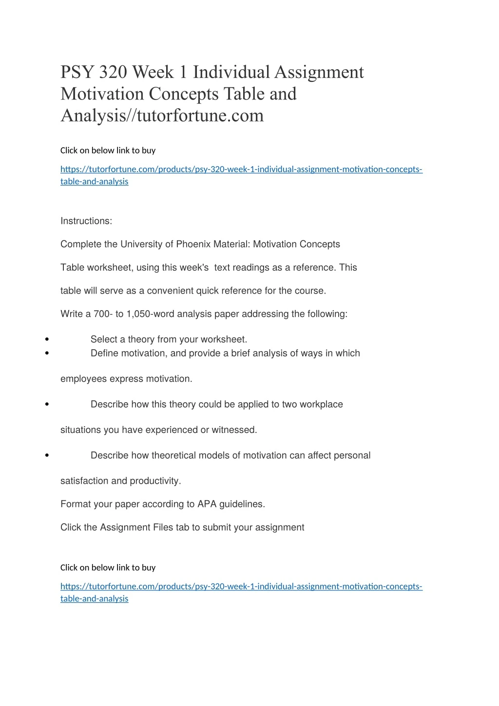psy 320 week 1 individual assignment motivation