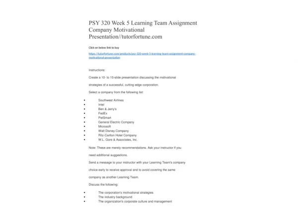 PSY 320 Week 5 Learning Team Assignment Company Motivational Presentation//tutorfortune.com