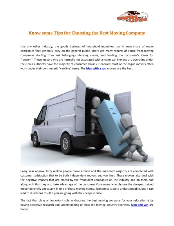 Know some Tips for Choosing the Best Moving Company