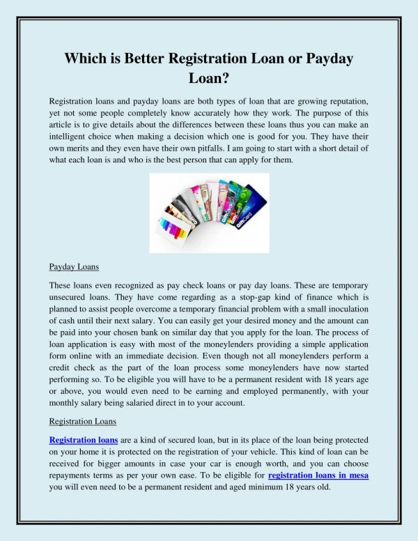 Which is Better Registration Loan or Payday Loan