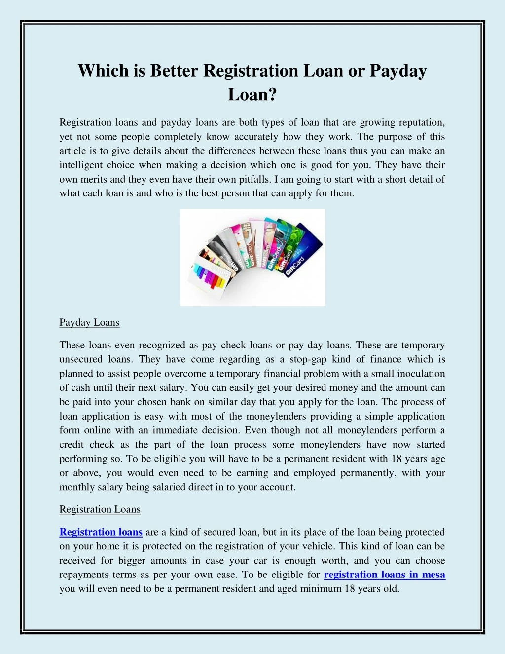 which is better registration loan or payday loan