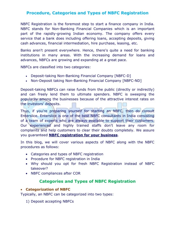 Know about the Process and Types of NBFC Registration