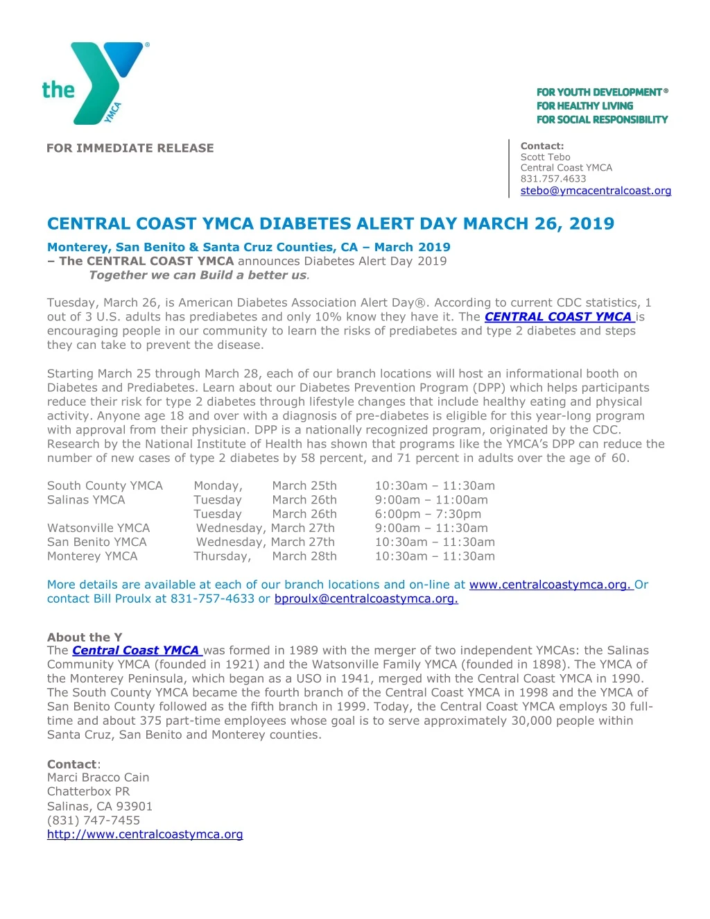 central coast ymca diabetes alert day march