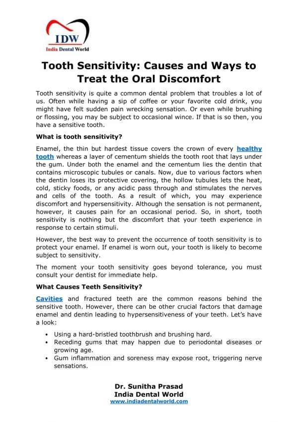 Tooth Sensitivity: Causes and Ways to Treat the Oral Discomfort