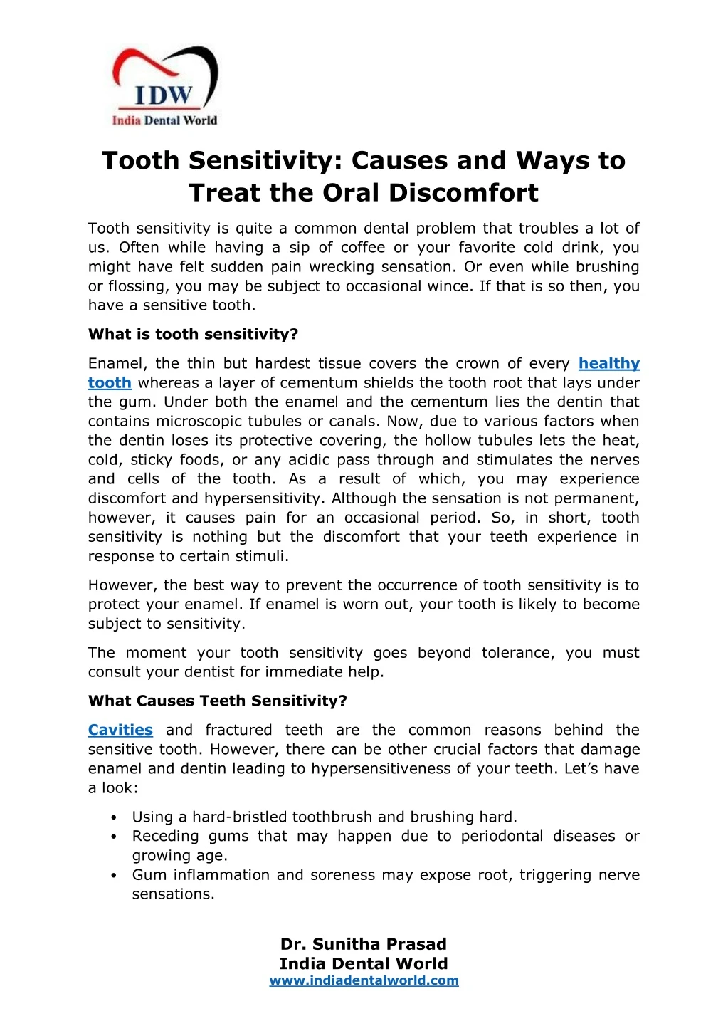 tooth sensitivity causes and ways to treat