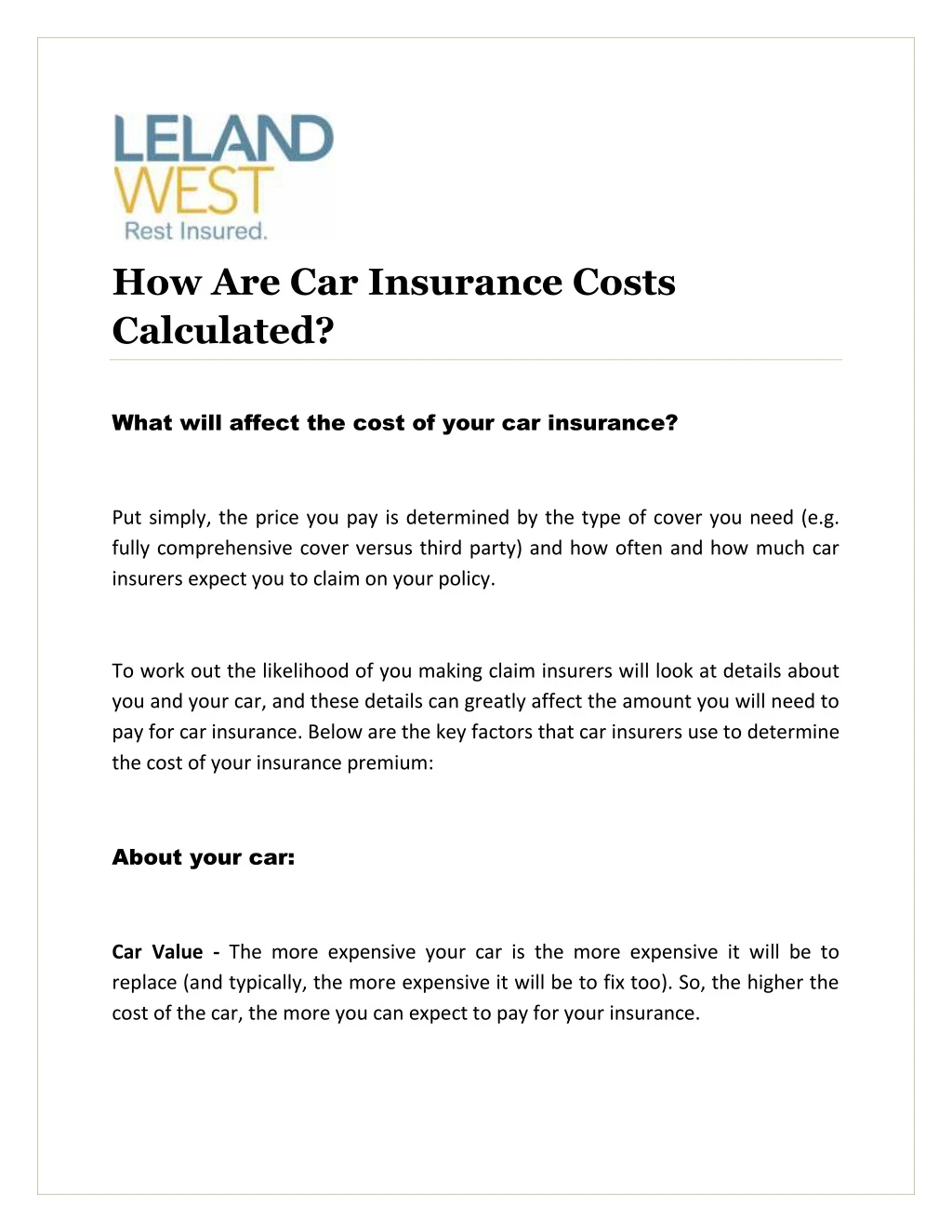 how are car insurance costs calculated