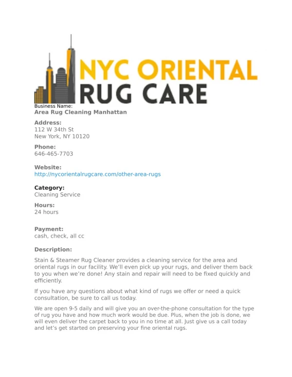 Area Rug Cleaning Manhattan