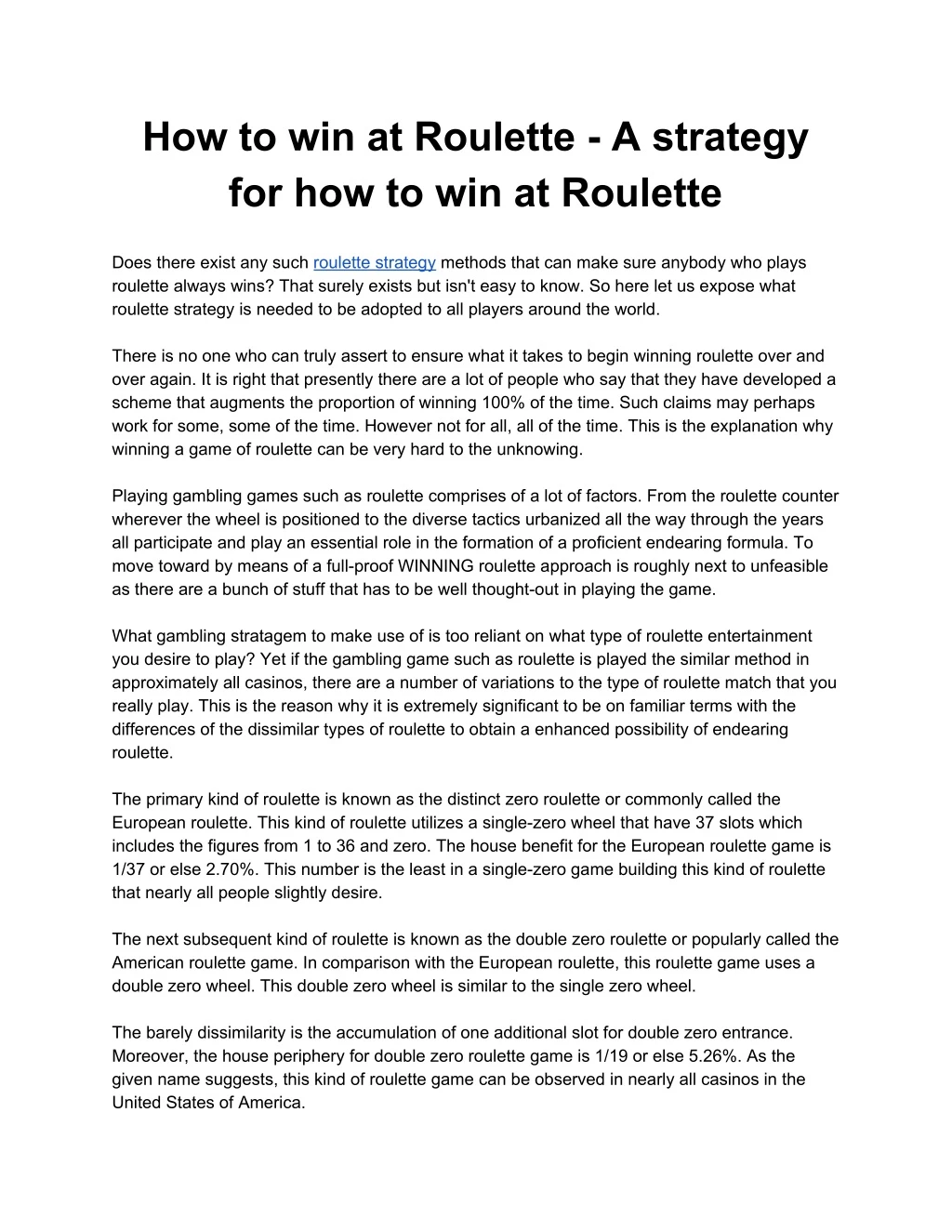 how to win at roulette a strategy
