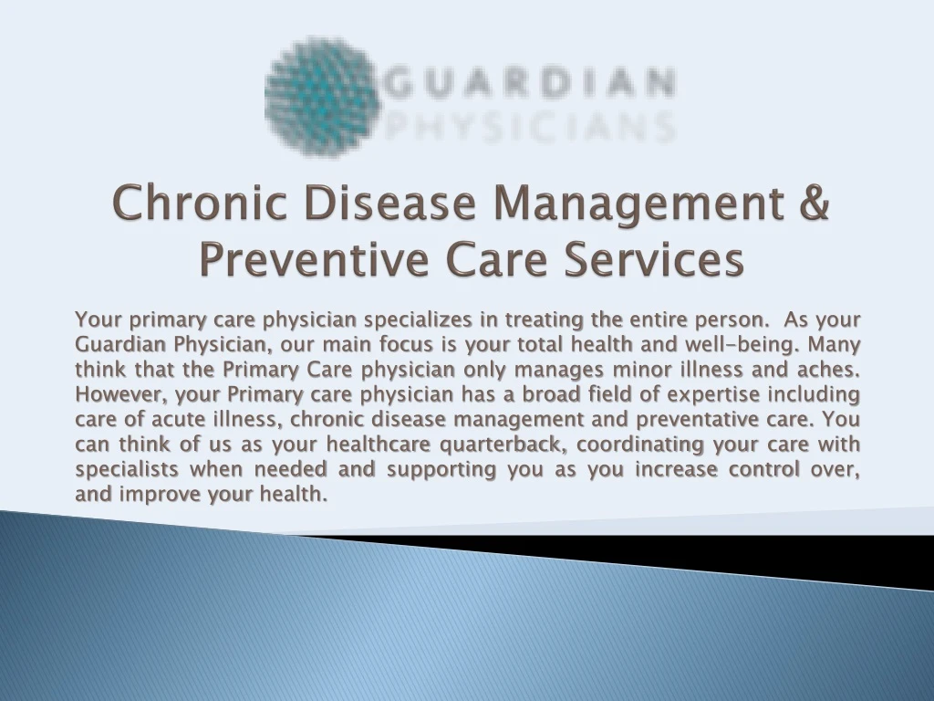 chronic disease management preventive care services