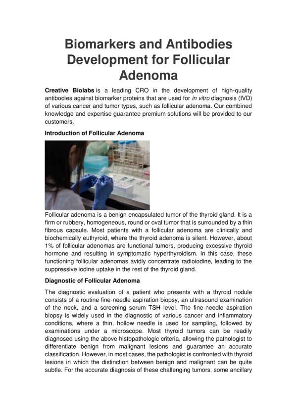 Biomarkers and Antibodies Development for Follicular Adenoma