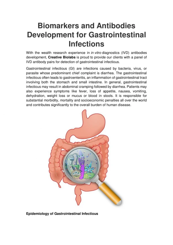 Biomarkers and Antibodies Development for Gastrointestinal Infections