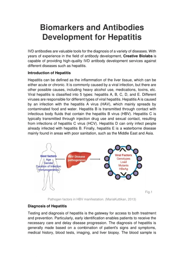 Biomarkers and Antibodies Development for Hepatitis