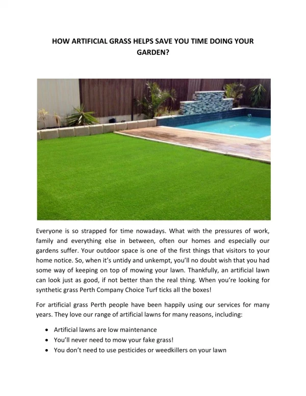 HOW ARTIFICIAL GRASS HELPS SAVE YOU TIME DOING YOUR GARDEN?