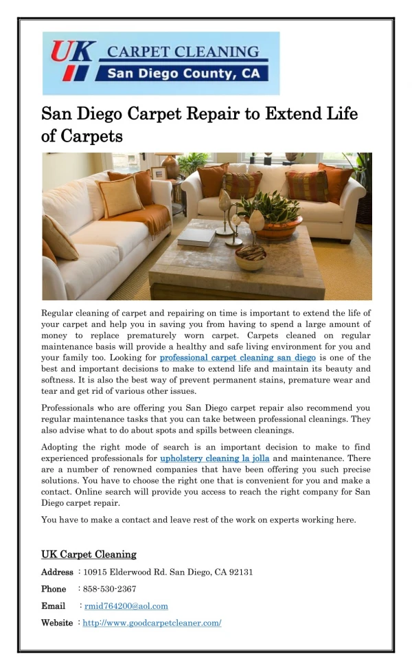 San Diego Carpet Repair to Extend Life of Carpets