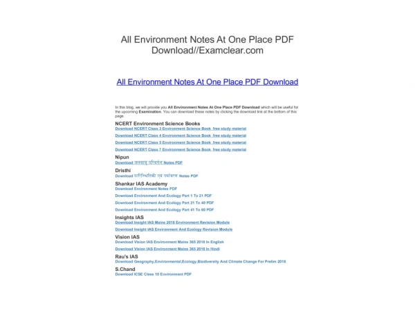 All Environment Notes At One Place PDF Download//Examclear.com