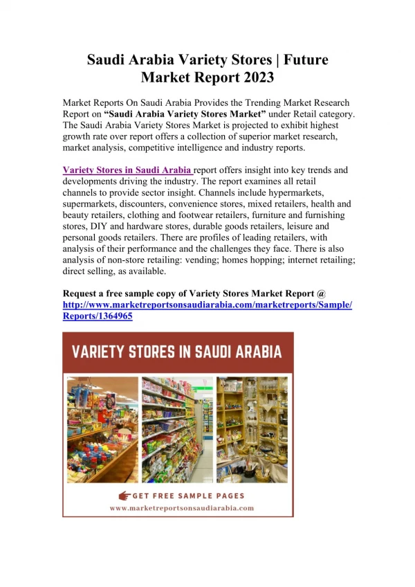 Saudi Arabia Variety Stores Market 2023| Future Trends for Supply and Demand