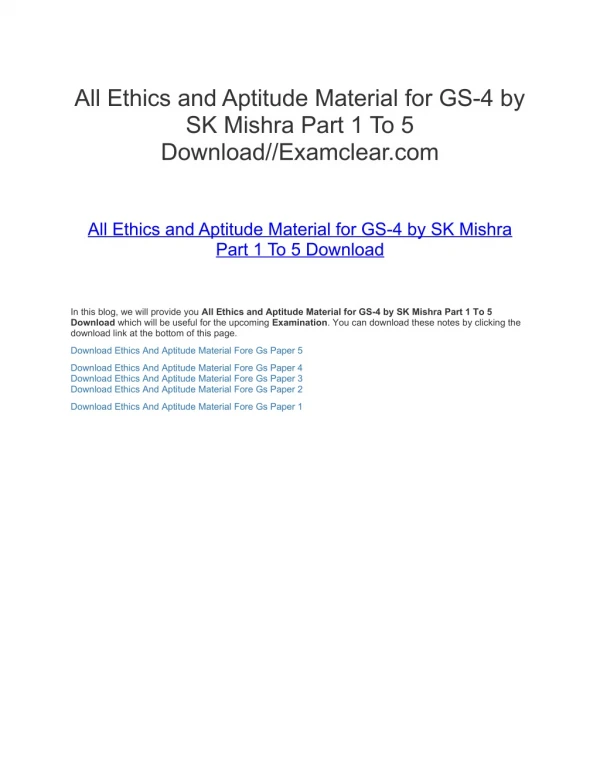 All Ethics and Aptitude Material for GS-4 by SK Mishra Part 1 To 5 Download//Examclear.com