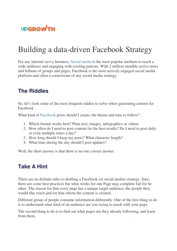 Building a data-driven Facebook Strategy